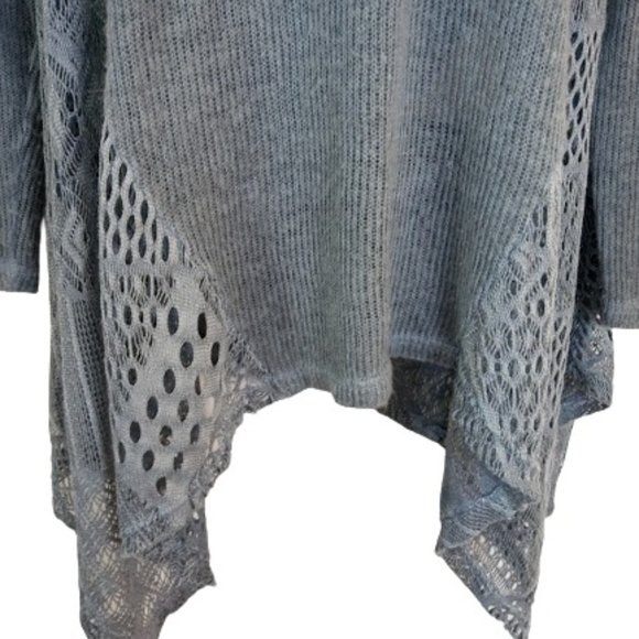 Fashion Concepts Womens Tunic Sweater Gray Ruffle Lace Sharkbite Hem Lined M - Picture 3 of 4